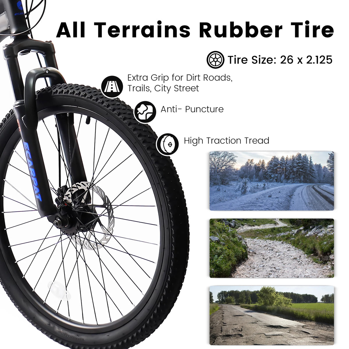 26 Inch Mountain Bike - 21-Speed with Disc Brakes, Durable Frame, Front & Rear Dual-Shock Absorption, Unisex for Commuting, Travel, School & All-Terrain Cycling