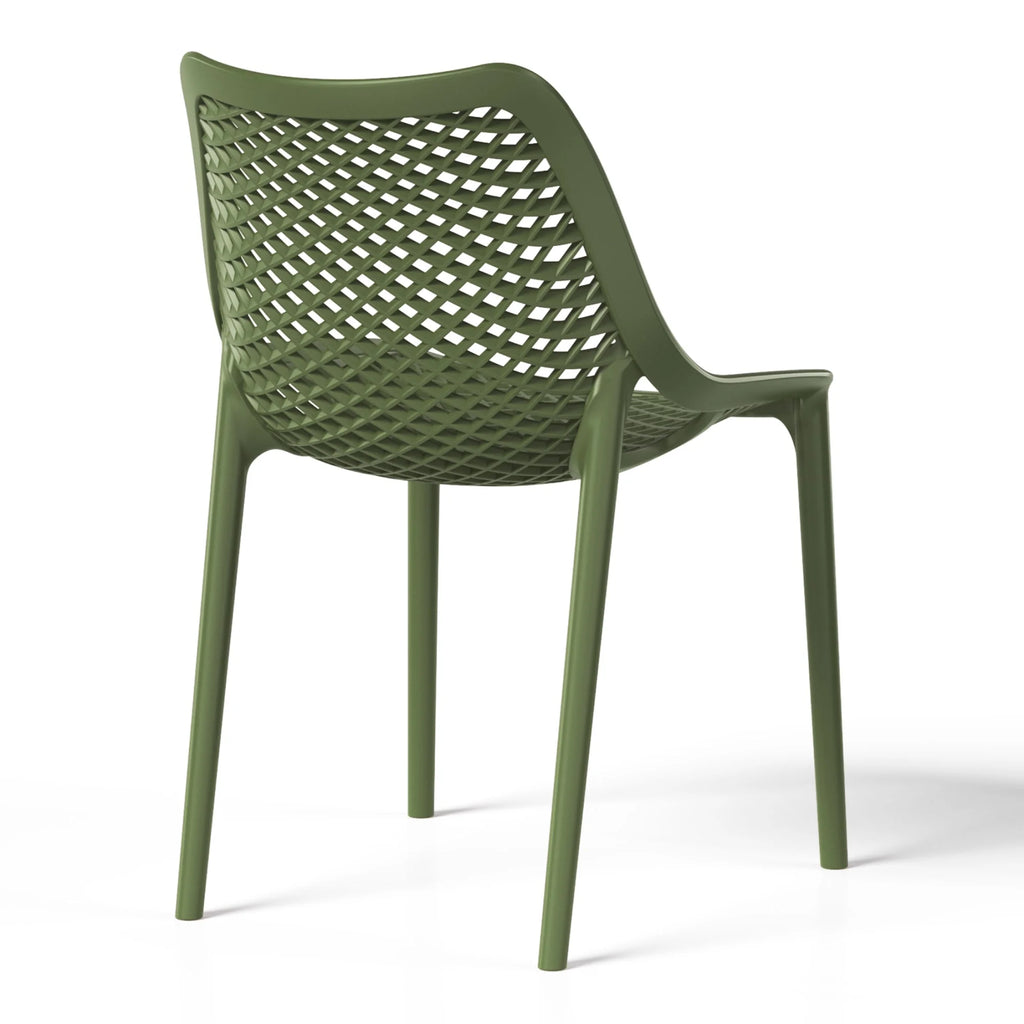 WestinTrends Playa 3-Piece Outdoor Round Metal Dining Table Set And Stackable Resin Patio Dining Side Chairs, Olive Green