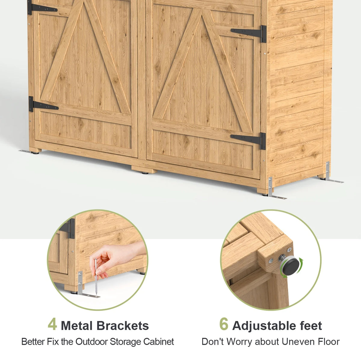 63.2" Outdoor Storage Cabinet, Lofka  Lockable Doors Garden shed with Adjustable Shelves| Asphalt Roof| Ventilate Shutter, Wood Shed with Large Storage Space, Waterproof Roof for Garden, Natural