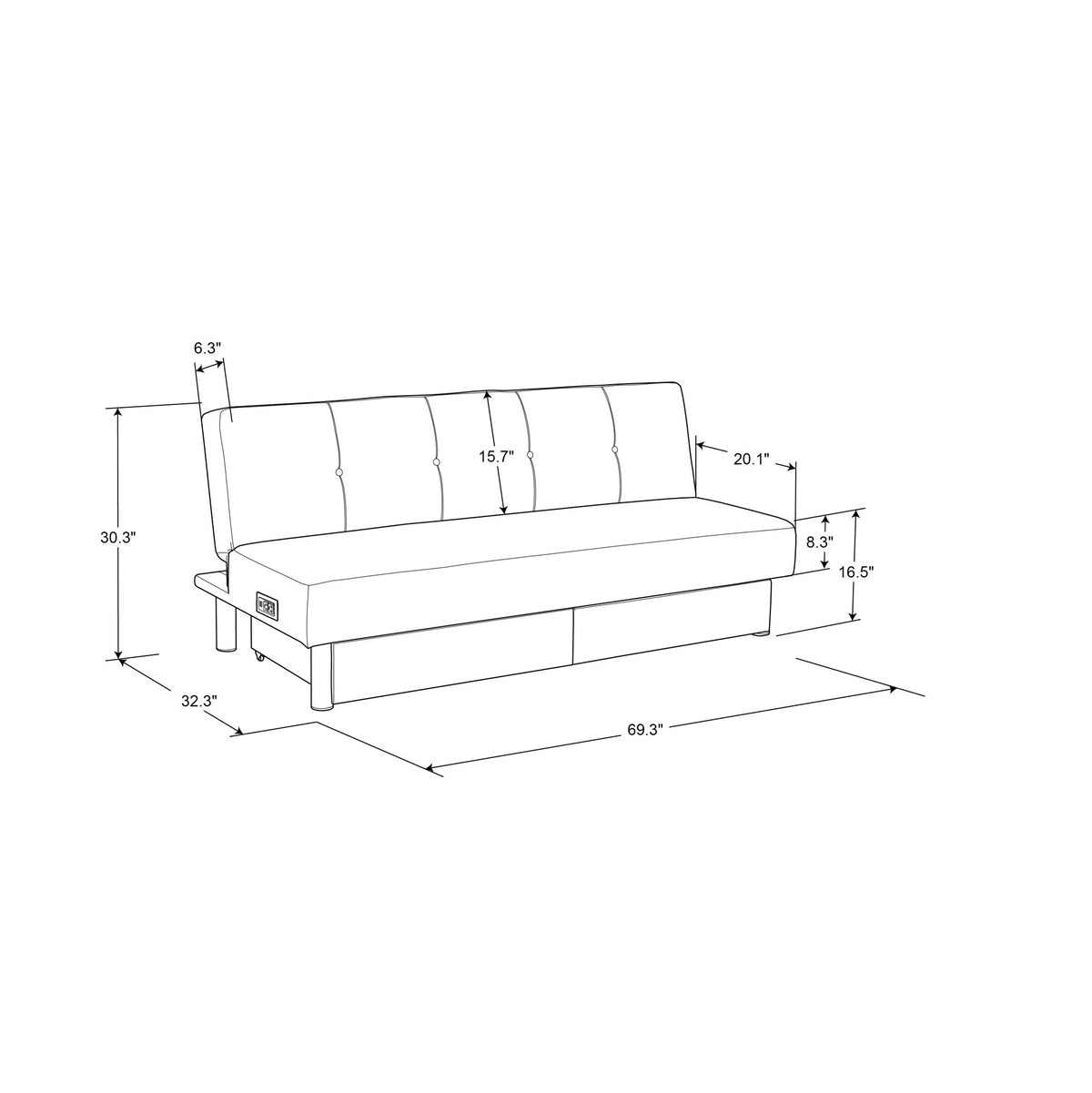Serta Windsor Futon with Storage and Power, Gray Fabric