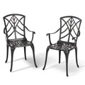 NUU GARDEN 2 PCS Cast Aluminum Dining Chairs ,Outdoor Patio Bistro Chairs Set of 2 ,Stackable Patio Dining Chairs with Armrest,Black with Gold-Painted Edge