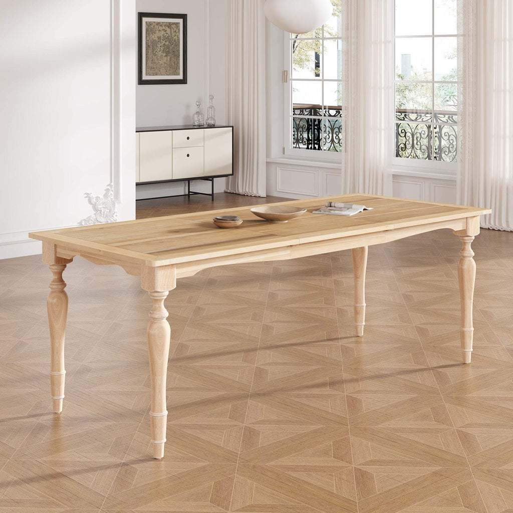 Vintage Traditional 82.7Inch Extendable Dining Table With 23.6Inch Removable Leaf, Natural Natural Seats 8 Dining Room Traditional Rubberwood Rectangular Rubber Wood
