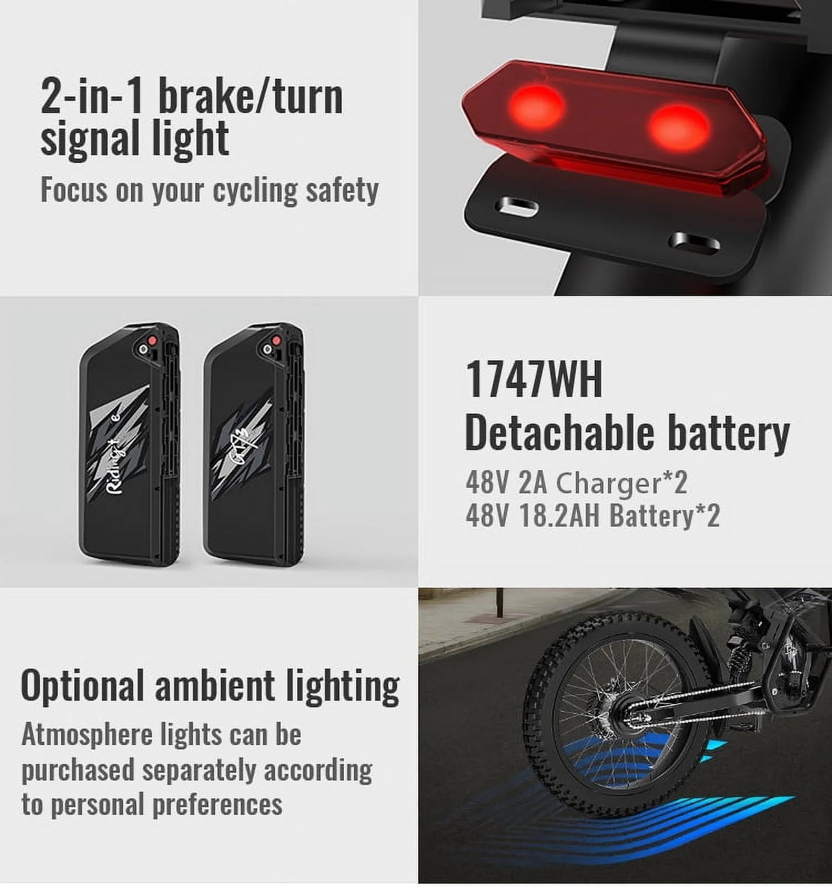 2000W Electric Dirt Bike for Adults Ridingtimes GT73 UL2849,Brushless Hub Motor,18.2AH*2 Electric Bike with 25\" tires digital screen Carbon Steel,Black