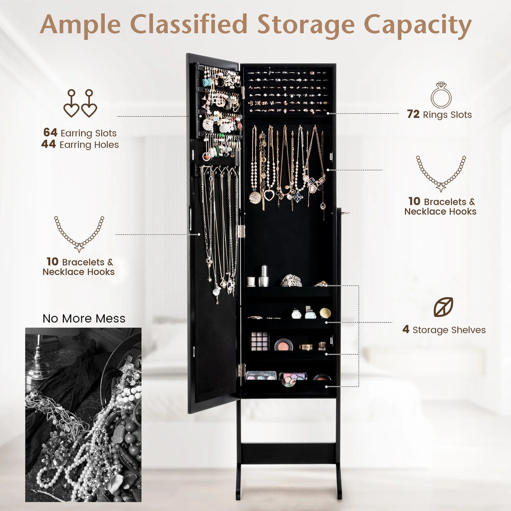 Costway Jewelry Mirrored Cabinet Armoire Organizer Storage Box w/ Stand Christmas Gift