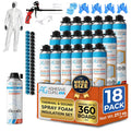 Adhesive Guru Spray Foam Insulation Kit (18 x 32.80 oz/930 gr - 360 Board feet), Self-Expanding Adhesive Foam, Closed Cell Heat Insulation & Acustic Spray with Cleaner and Dispensing Gun- 18 Pack