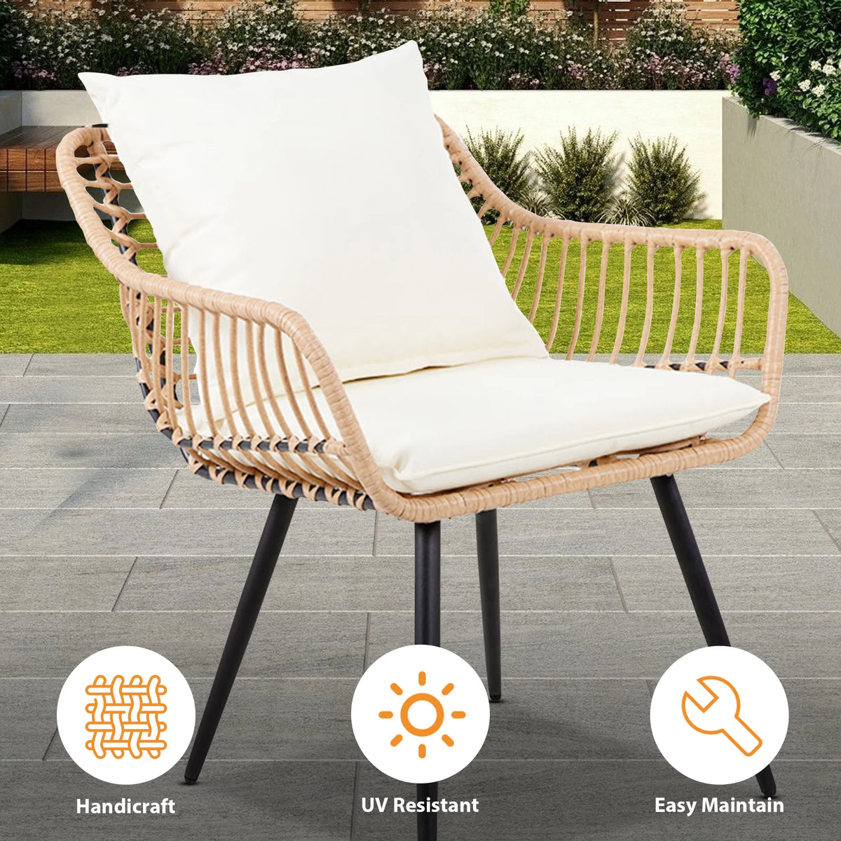 Ainfox 3-Piece Steel Outdoor Bistro Sets with Metal Chairs and Glass Top Table, Beige