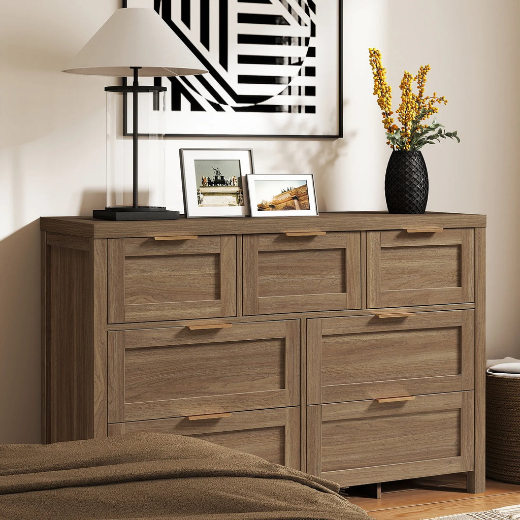 ARKANTOS Wooden 6 Drawer Double Dressers, Wide Chests of Drawers for Bedroom, Natural Oak