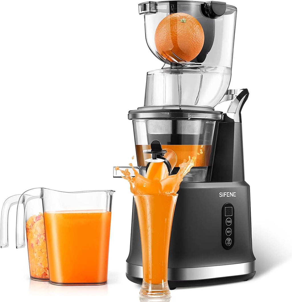 SIFENE 200W Cold Press Juicer Machine for Fruits and Vegetables, Masticating Juice Maker with 83mm Wide Chute, High Yield, Easy Clean, Gray