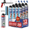 apel Spray Foam Insulation Kit (12 x 32.80 oz./240 Bd ft) Heat and Acoustic Insulation, Self Expanding Polyurethane Foam, Application Gun and Cleaner Included - 12 Pack