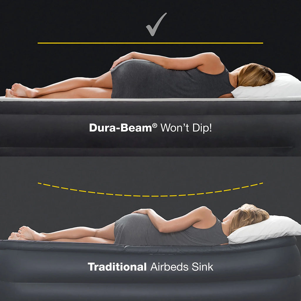 Intex: Dura-Beam Deluxe: Ultra Plush Headboard Airbed - Queen - Gray, 18" Inflatable Mattress, Built-In Pump, Fiber-Tech, Carry Bag, 600lb Cap 64447ED