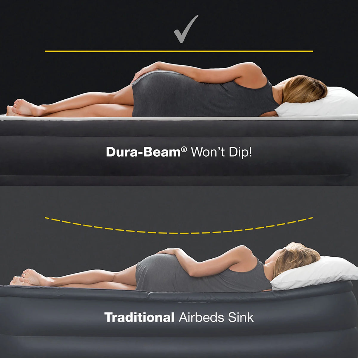 Intex: Dura-Beam Deluxe: Ultra Plush Headboard Airbed - Queen - Gray, 18" Inflatable Mattress, Built-In Pump, Fiber-Tech, Carry Bag, 600lb Cap 64447ED
