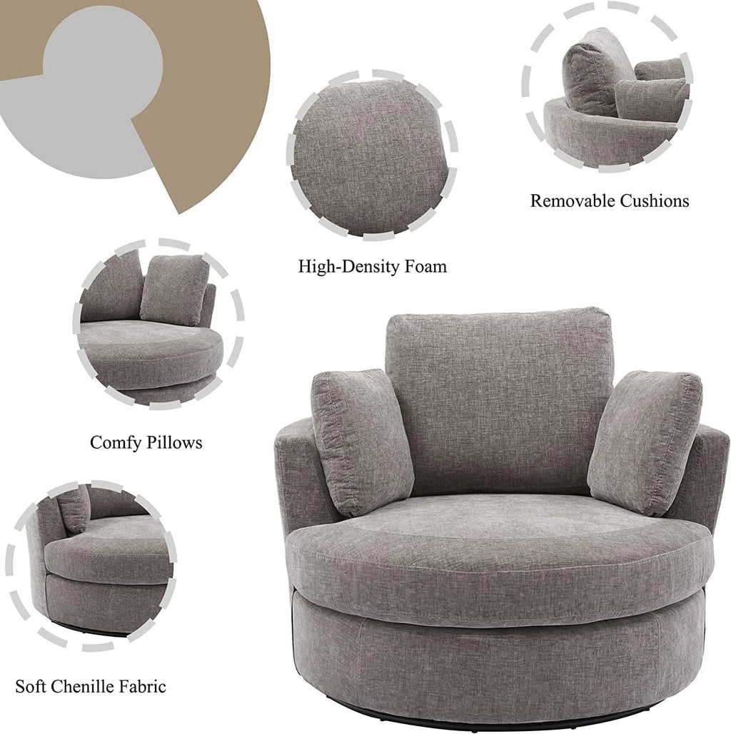 42" W Small Loveseat Sofa Couch, Swivel Barrel Chairs for Bedroom 360 Degree Swivel Accent Chairs for Living Room, Chenille Fabric Club Chair Chaises Lounges for Living Room/Office/Hotel, Grey