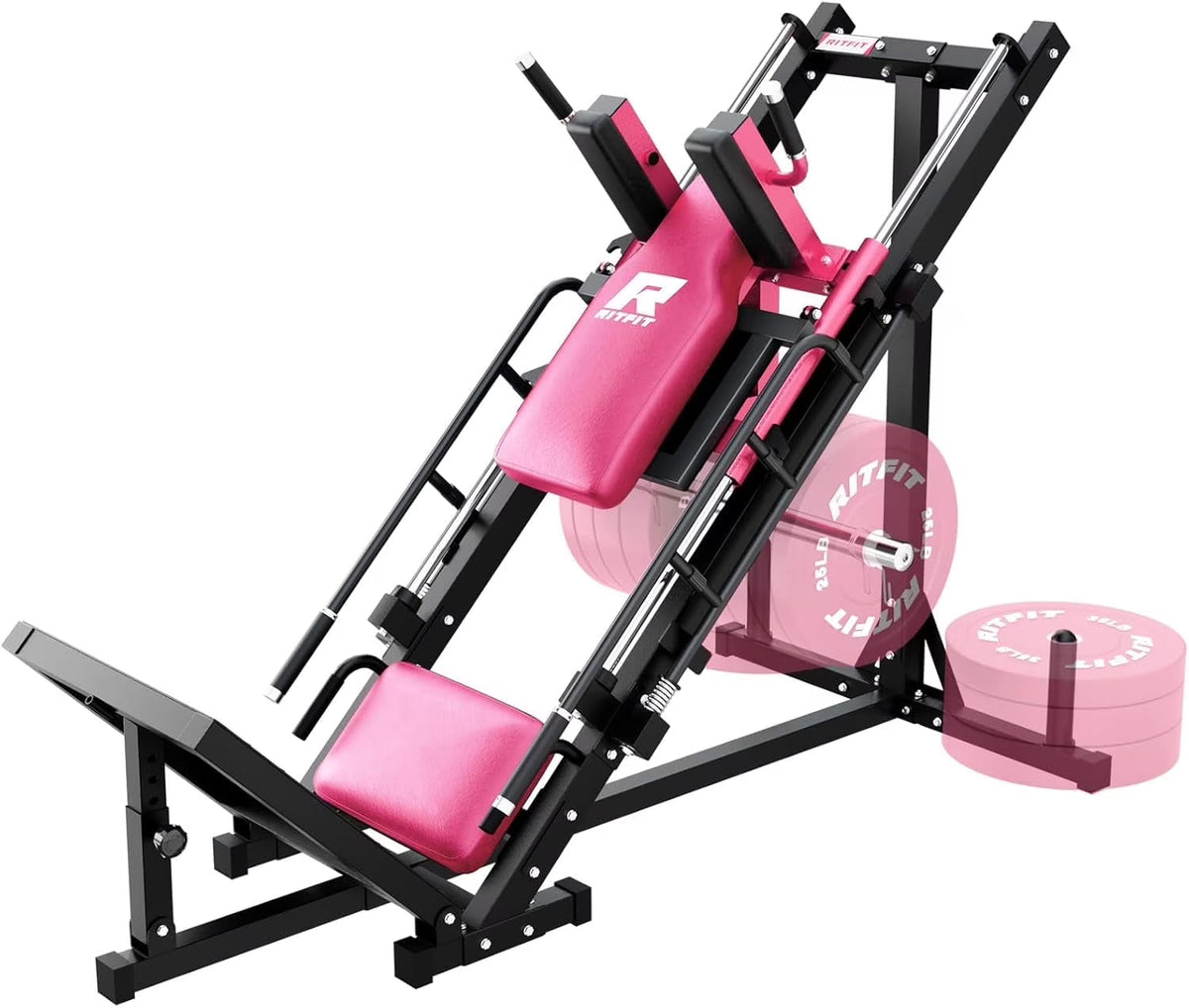 RitFit Leg Press Hack Squat Machine, Professional Adjustable Leg Press Machine for Home Gym with Linear Bearing, Specialty Hack Squat Machine for Full Lower Body Workout with Weight Storage, Pink