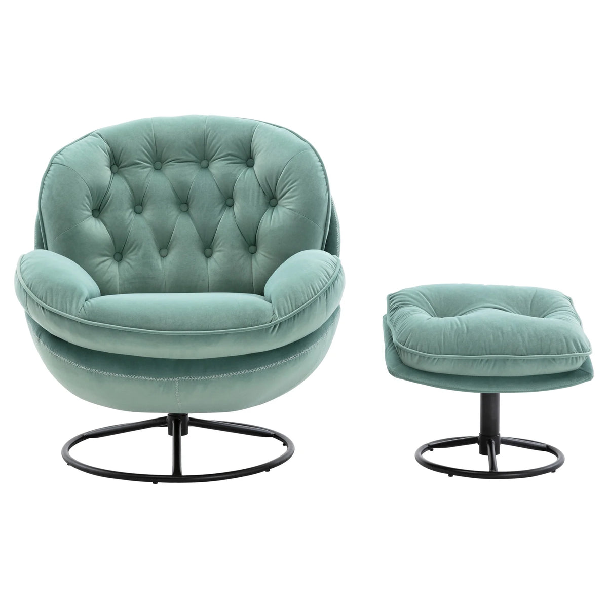 Velvet Swivel Accent Chair with Ottoman Set, Modern Tufted Armchair with Footrest for Living Room Reading TV Chairs for Adults, Comfy Chaise Lounge Chairs with 360 Degree Swiveling for Bedroom, Pink