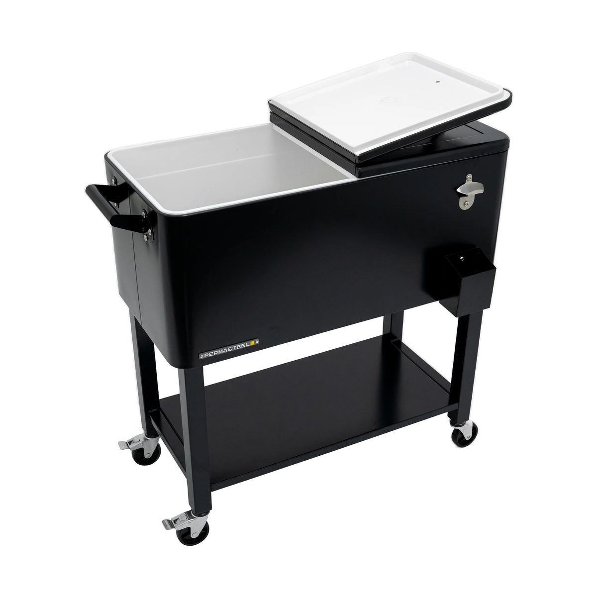 Permasteel 80-Qt Outdoor Steel Patio Cooler with Removable Basin, Rolling Cooler with Wheels, Teal Green