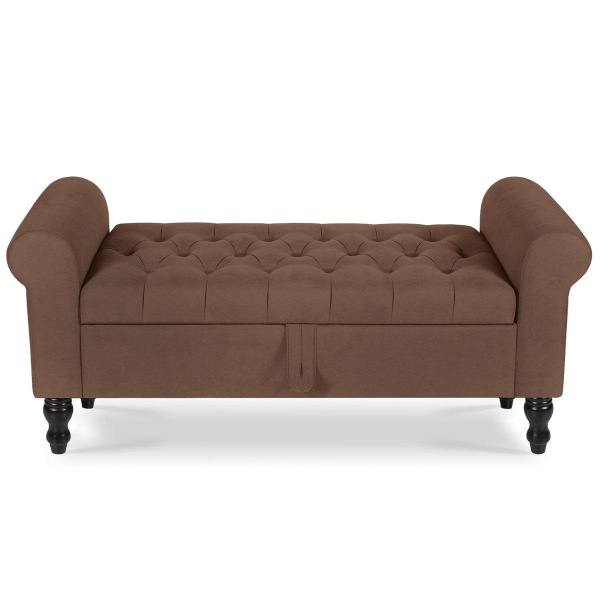 Storage Bench with Upholstered Rolled Arm Ottoman Bench Couch w/ Solid Wood Legs for Bedroom End of Bed,and Living room,Gray