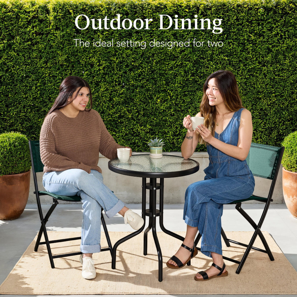 Best Choice Products 3-Piece Patio Bistro Dining Furniture Set w/ Glass Tabletop, Folding Chairs - Gray