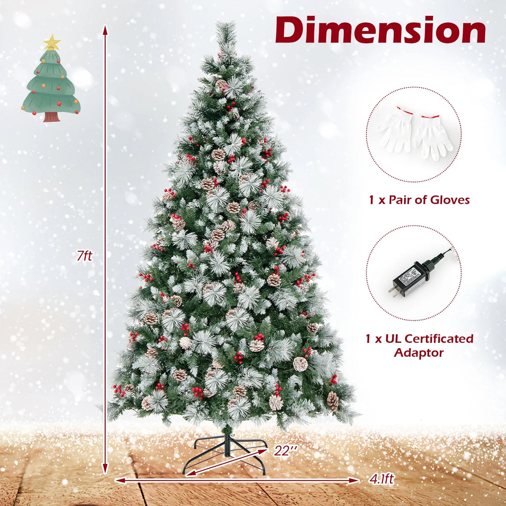 Costway 7 FT Pre-Lit Artificial Christmas Tree Hinged with Pine Needles 400 LED Lights