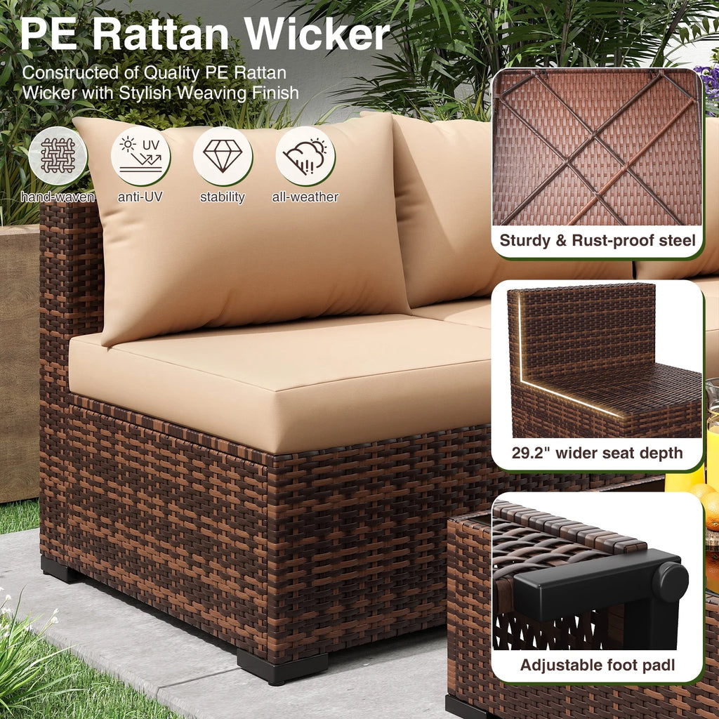 ELPOSUN Patio Furniture Set, Outdoor Patio Furniture Wicker Furniture Couch Set, 5 Pieces Outdoor Sectional Sofa, Patio Furniture Set, Outdoor Patio Set for Balcony Furniture (Grey)
