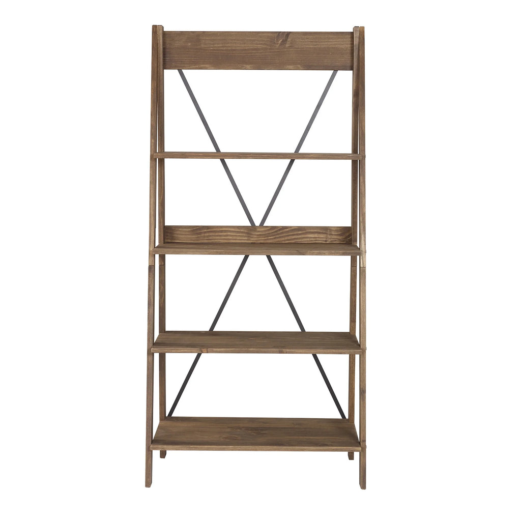 Walker Edison Solid Wood 4-Shelf Ladder Bookshelf, Brown