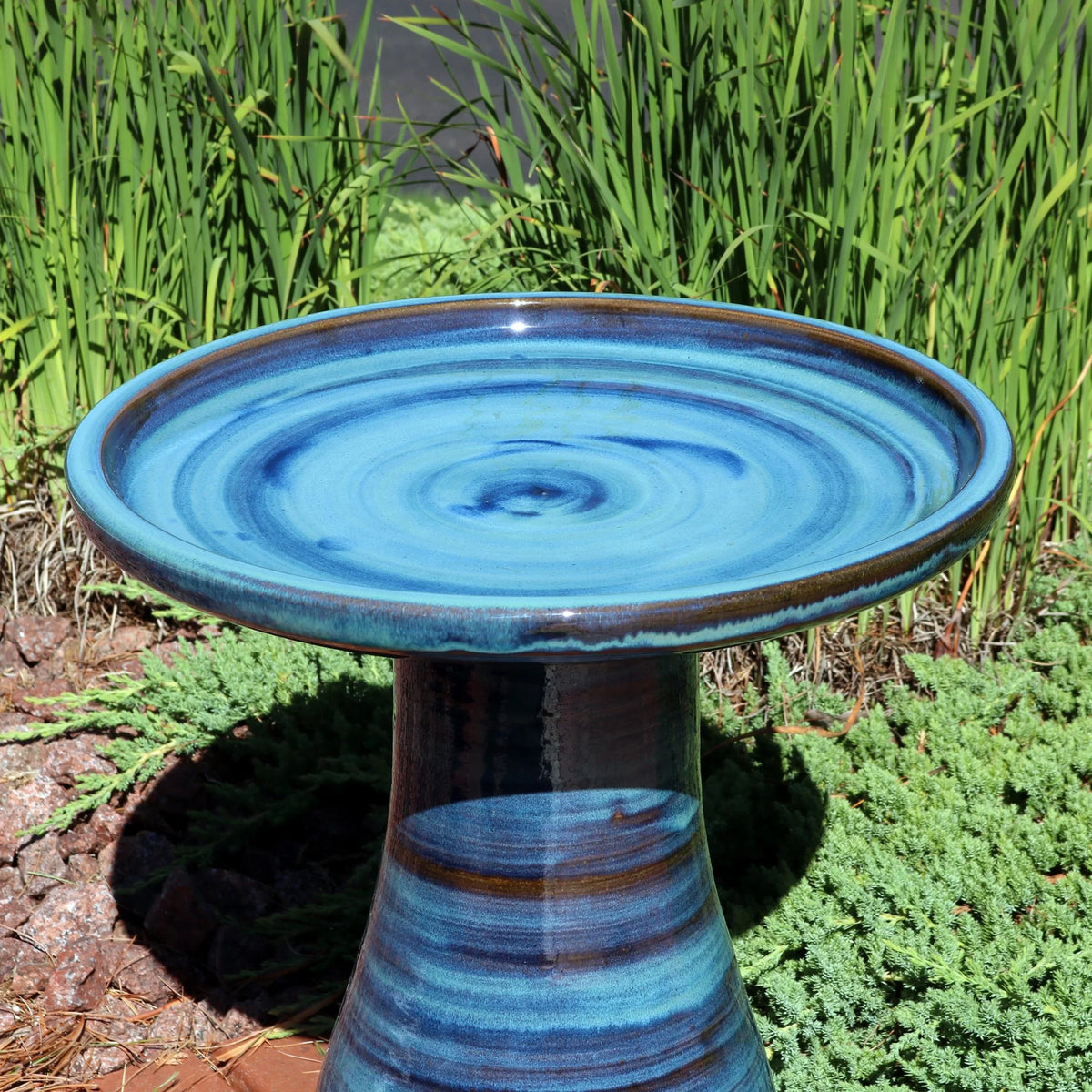 Sunnydaze Freestanding Ceramic Outdoor Bird Bath, Glazed, UV-Resistant Galaxy Blue Finish
