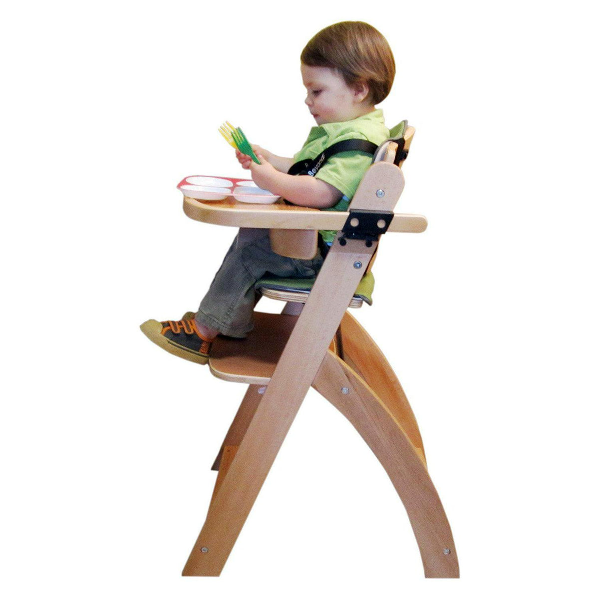 Abiie Beyond Wooden High Chair with Tray. The Perfect Adjustable Baby Highchair Solution for Your Babies &amp; Toddlers or as a Dining Chair. (6 Months up to 250 Lb) (Natural Wood - Olive Cushion)