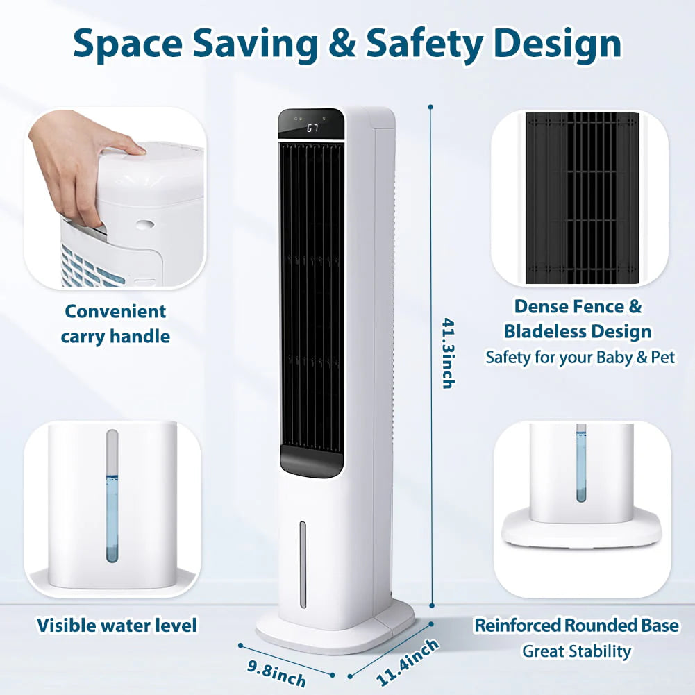 3-in-1 Evaporative Air Cooler LifePlus Portable Tower Cooling Fan Oscillating Swamp Cooler 41.5" White