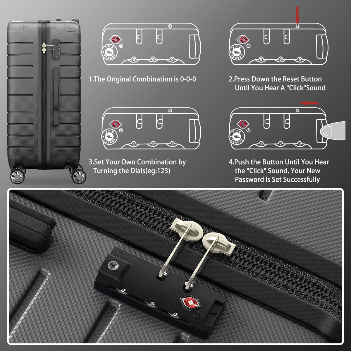 ALPULON 3 Piece Luggage Sets with TSA Locks, Hardside Suitcase Set with Spinner Wheels, 20in24in28in, Light Blue