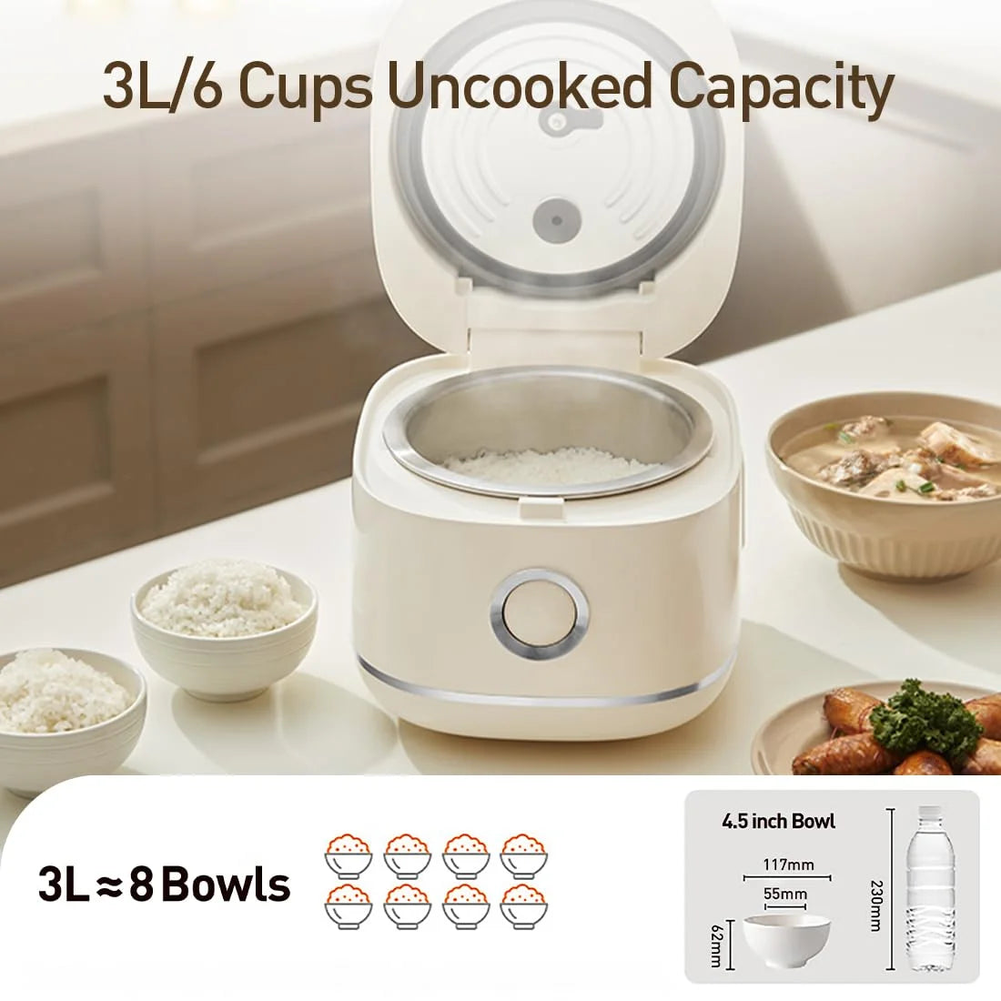 Joydeem Stainless Steel Rice Cooker, Uncoated Non-stick 316L Stainless Steel Inner Pot Rice Cookers, 6 Cup Uncooked, 3L, DFB-D300