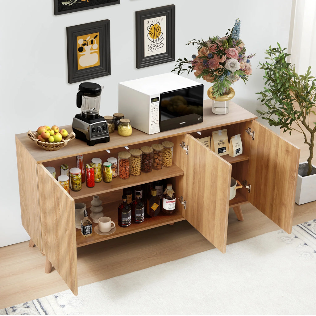 Wirrytor Sideboard Storage Cabinet with Doors and Shelves, Buffet Cabinet with Storage, Credenza Storage Cabinet for Kitchen, Wooden Fluted Cabinet, Under TV Cabinet with Storage - Black