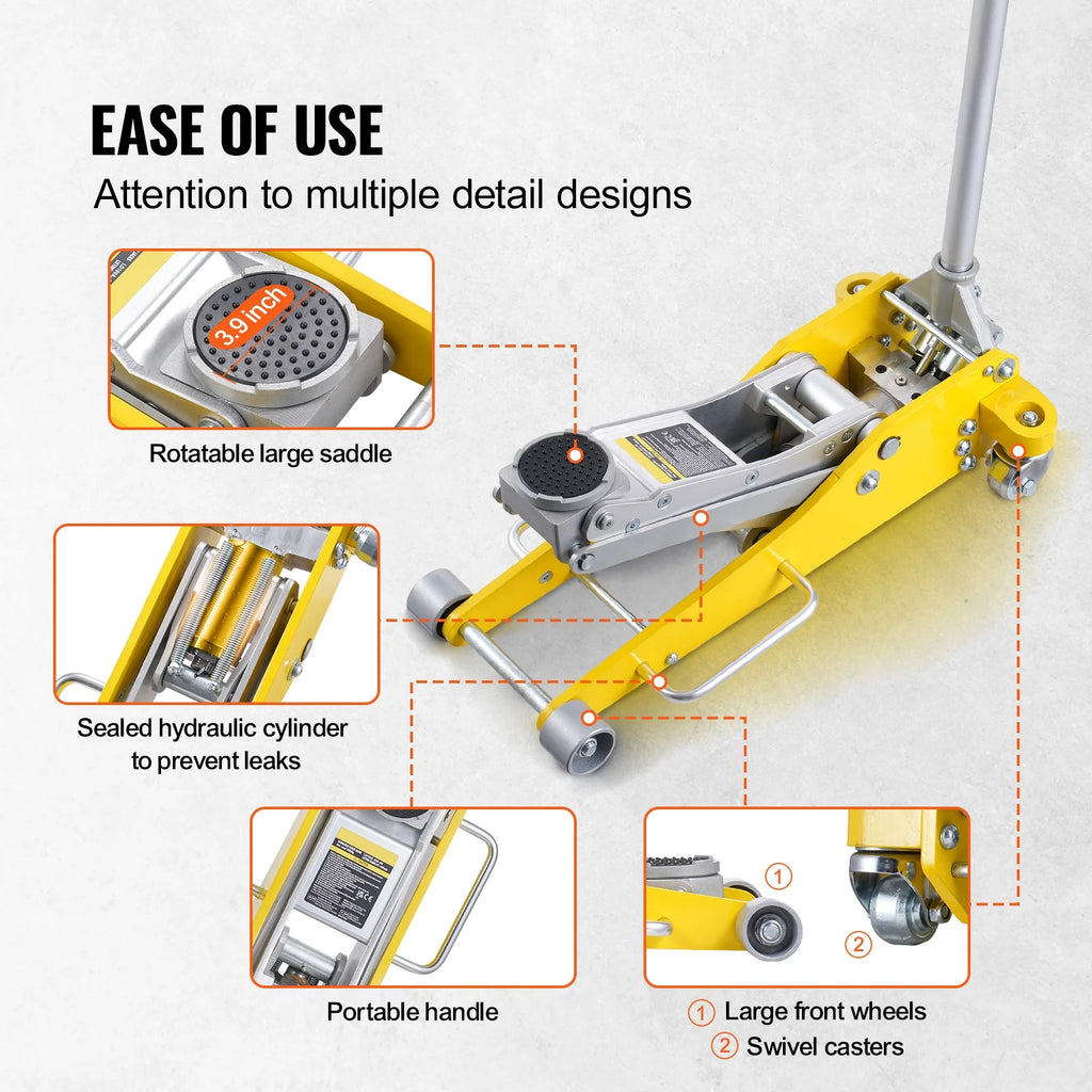 KFFKFF Low Profile Floor Jack, 3 Ton Capacity, Dual Piston Fast Lift, Hydraulic Auto Jack, 3.7"-18.3" Lift Height Range