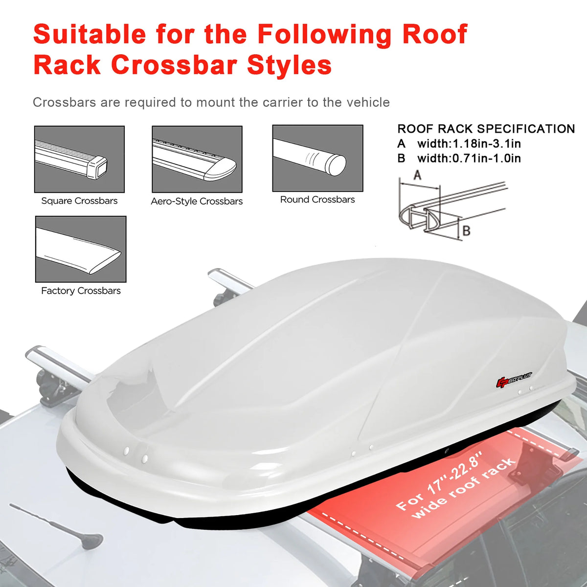 Goplus 14 Cubic Feet Cargo Box Dual-Sided Opening Rooftop Carrier Heavy Duty White