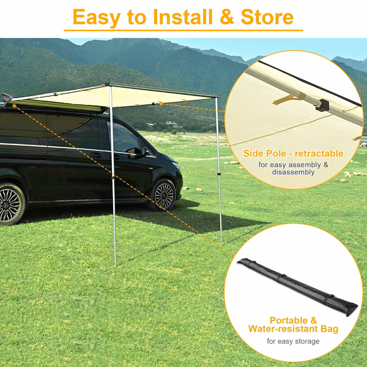 Yescom Vehicle Awning with Blackout Coating 6.6x8.4' Car Roof Rack Overlanding Shade for SUV Camping Travel