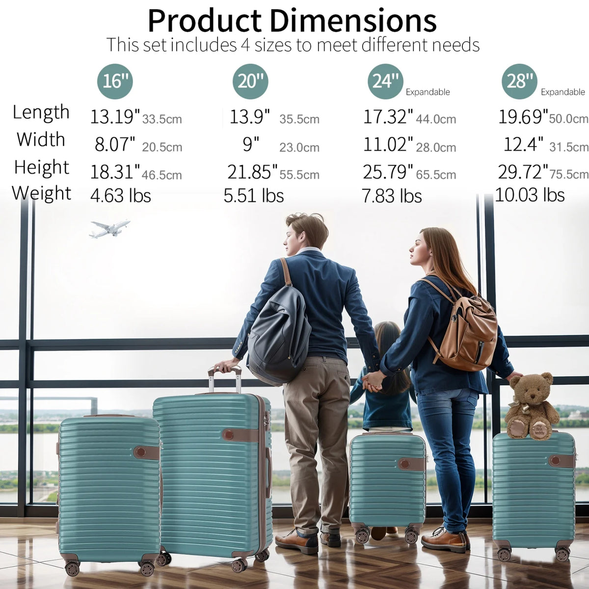 Luggage Sets,4-Piece Lightweight Suitcase Set with 4 Packing Cubes and TSA Lock, Hardshell Suitcases with Spinner Wheels, (16/20/24/28 ),Brown