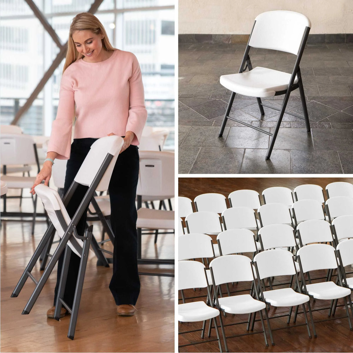 Lifetime Combo Set of (4) 8-Foot Rectangle Folding Tables & (32) Chairs, Indoor/Outdoor Use, White (80147)