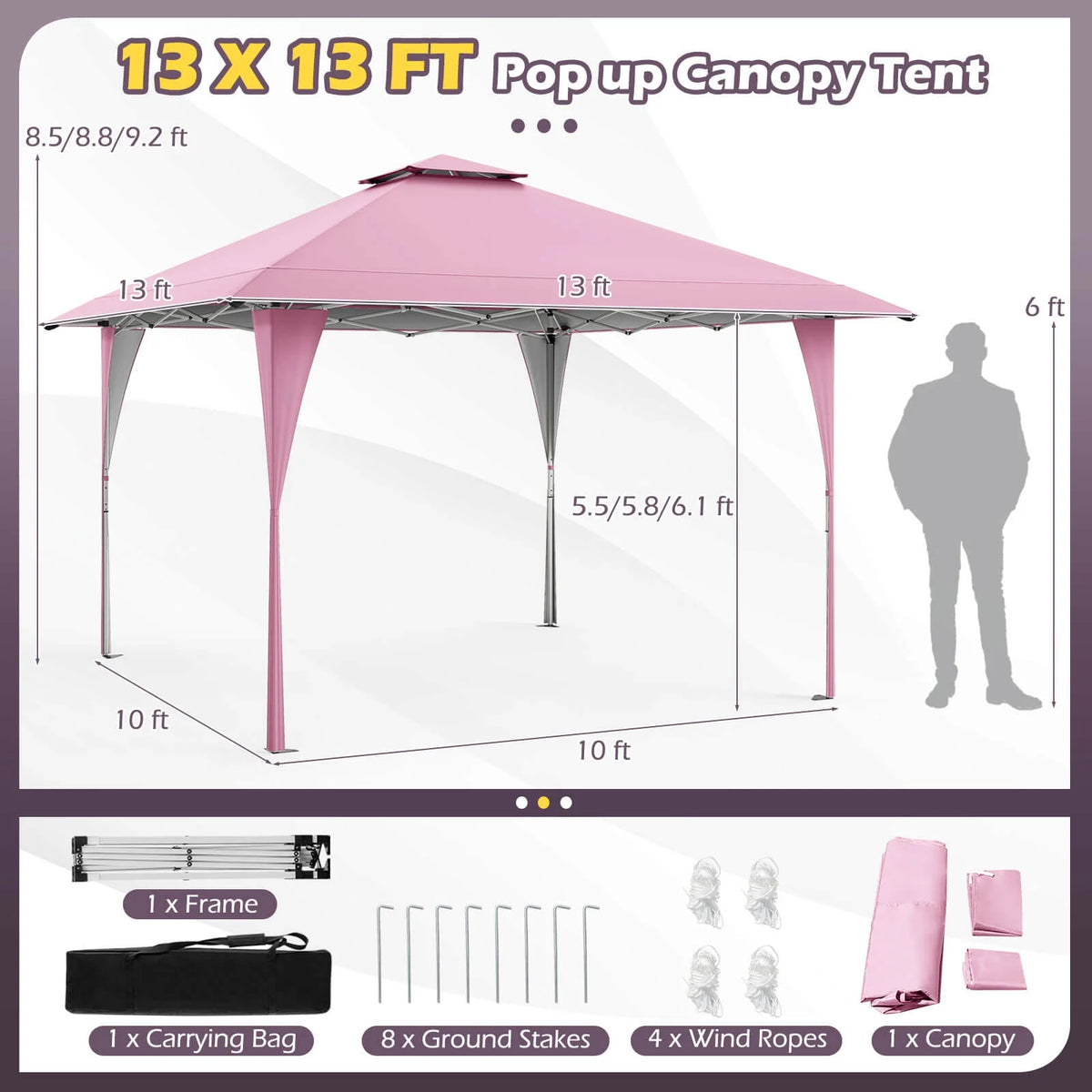 Costway 13 X 13 FT Pop up Gazebo Outdoor Canopy Tent with Portable Carrying Bag 8 Stakes Gray