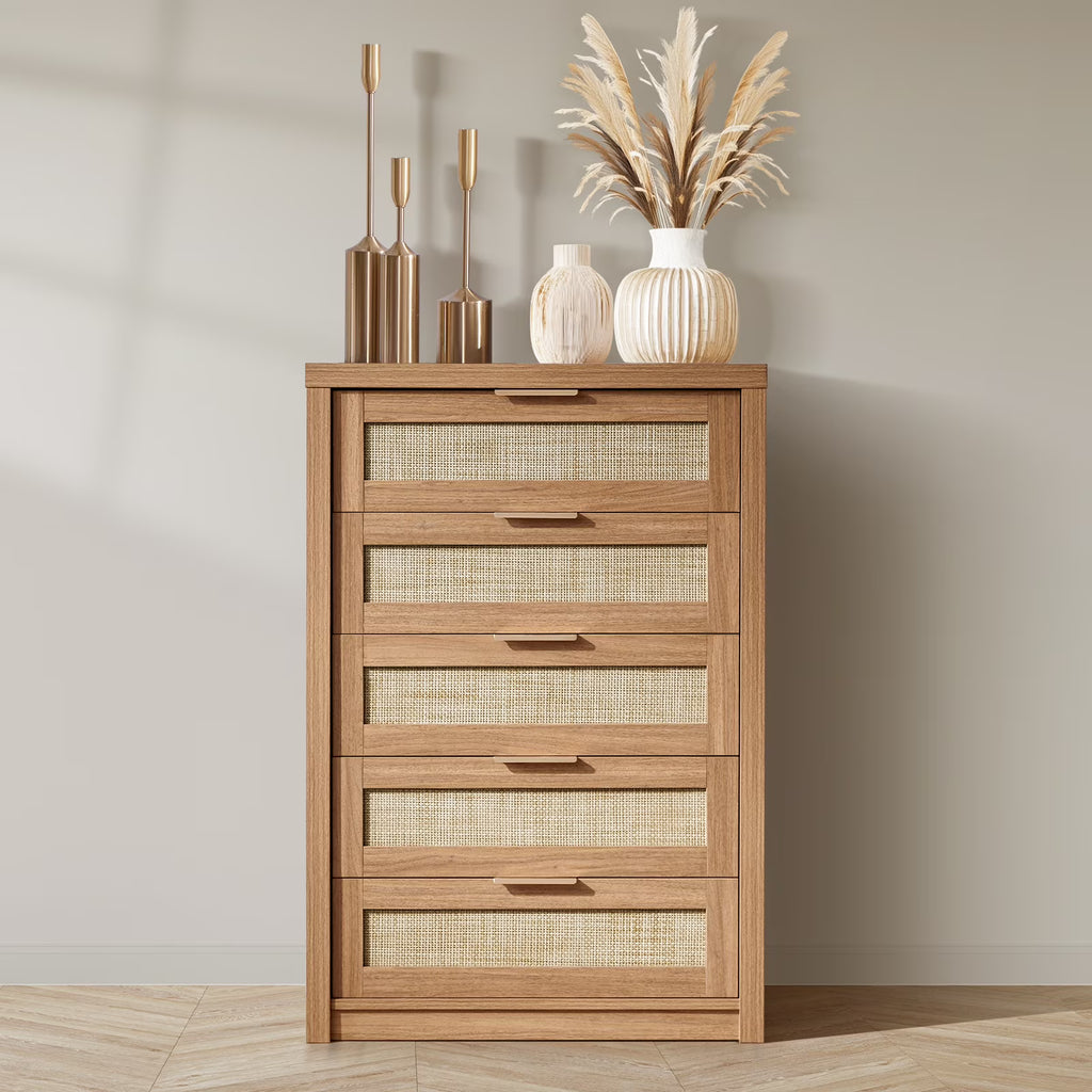 ARKANTOS Wooden 6 Drawer Double Dressers, Wide Chests of Drawers for Bedroom, Natural Oak