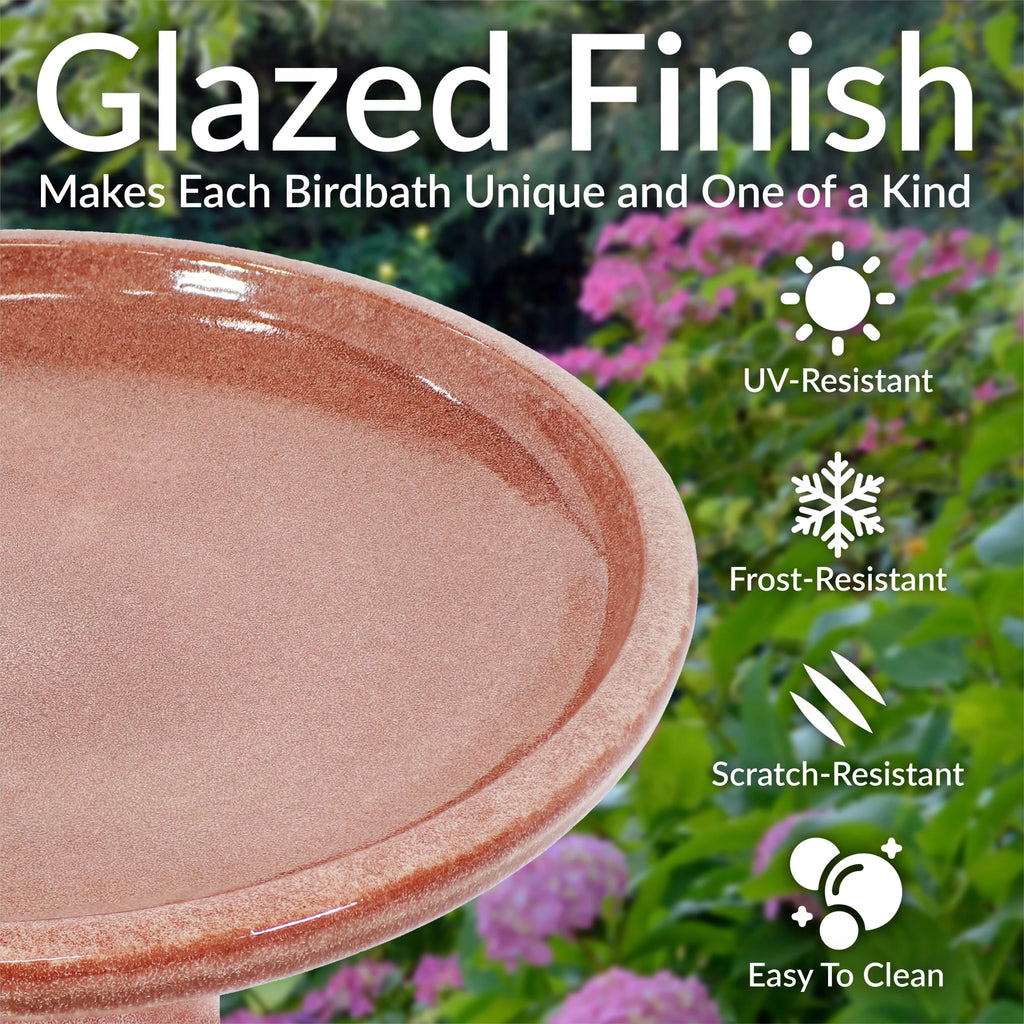 Sunnydaze Freestanding Ceramic Outdoor Bird Bath, Glazed, UV-Resistant Galaxy Blue Finish