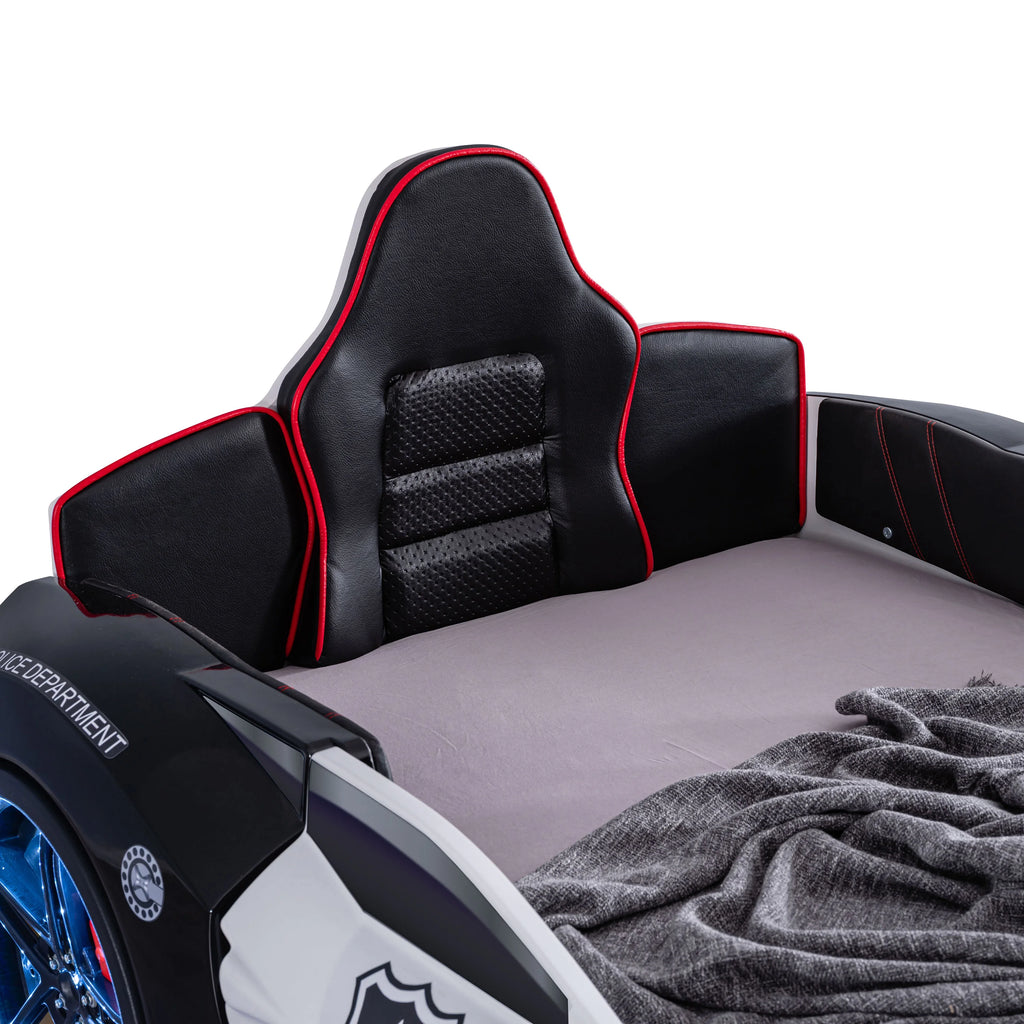 Furniture of America Dash Kids Plastic Twin Race Car Bed with LED and Sound, White