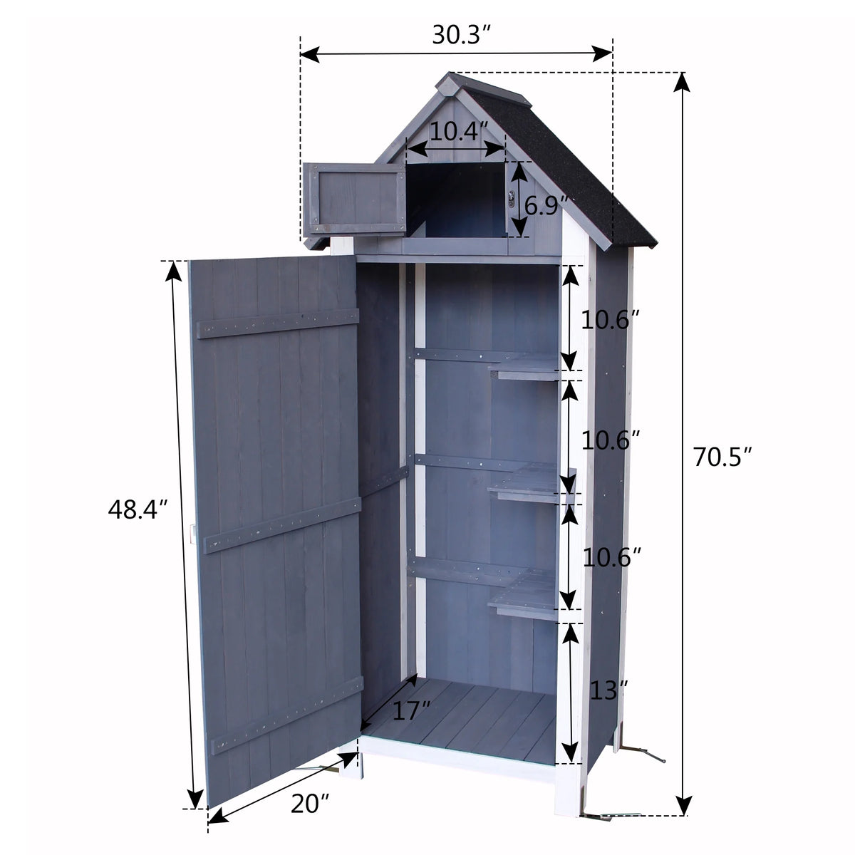 Mcombo Outdoor Storage Cabinet, Wood Garden Tool Shed (70" Tall) 0770EY