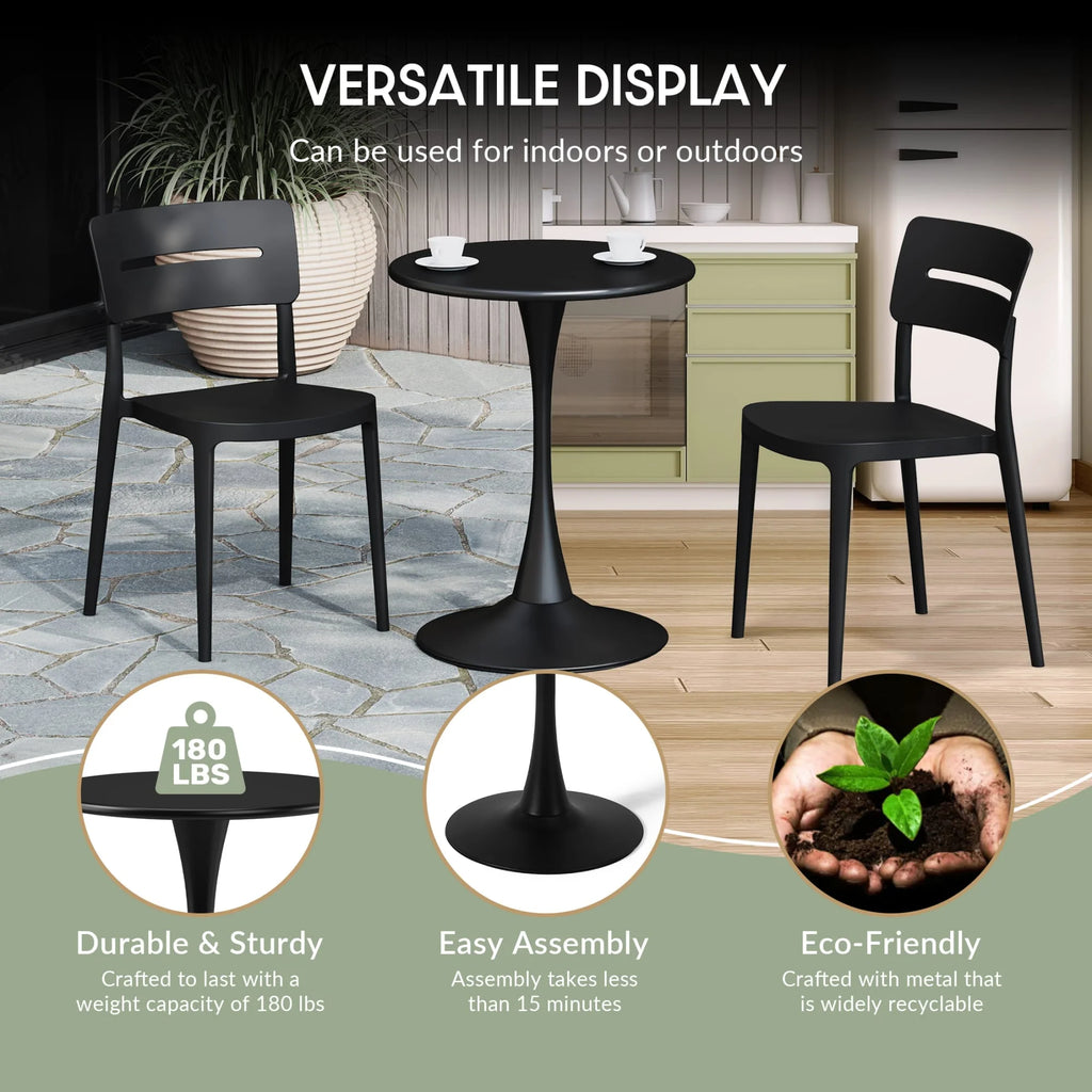 WestinTrends Playa 3-Piece Outdoor Round Metal Dining Table Set And Stackable Resin Patio Dining Side Chairs, Olive Green