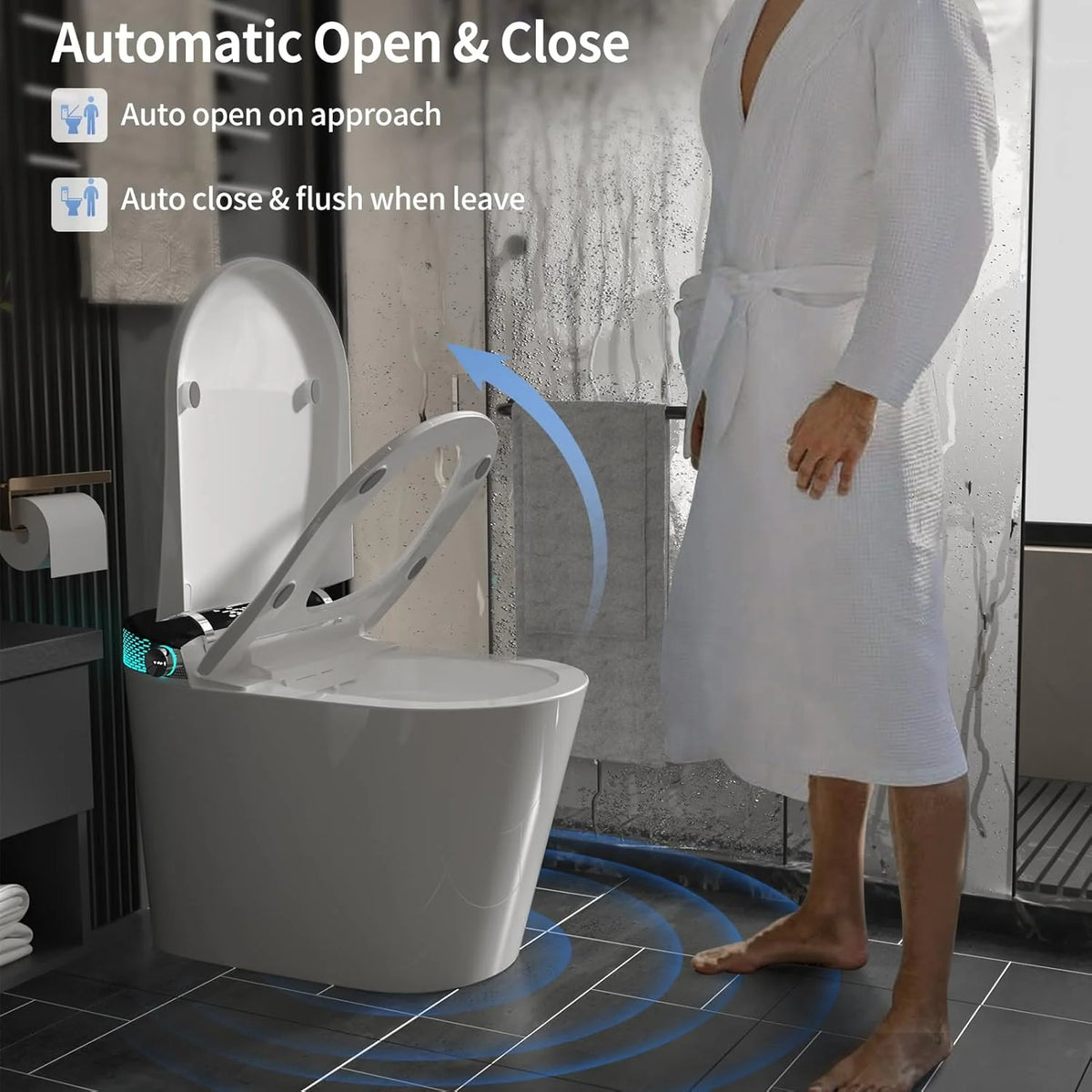 LALAHOO Smart Toilet with Bidet Built in, Auto Open & Close, Elongated Heated seat, Foot Sensor Flush, LED Display, Warm Water Wash, Dryer, Night Light, Black