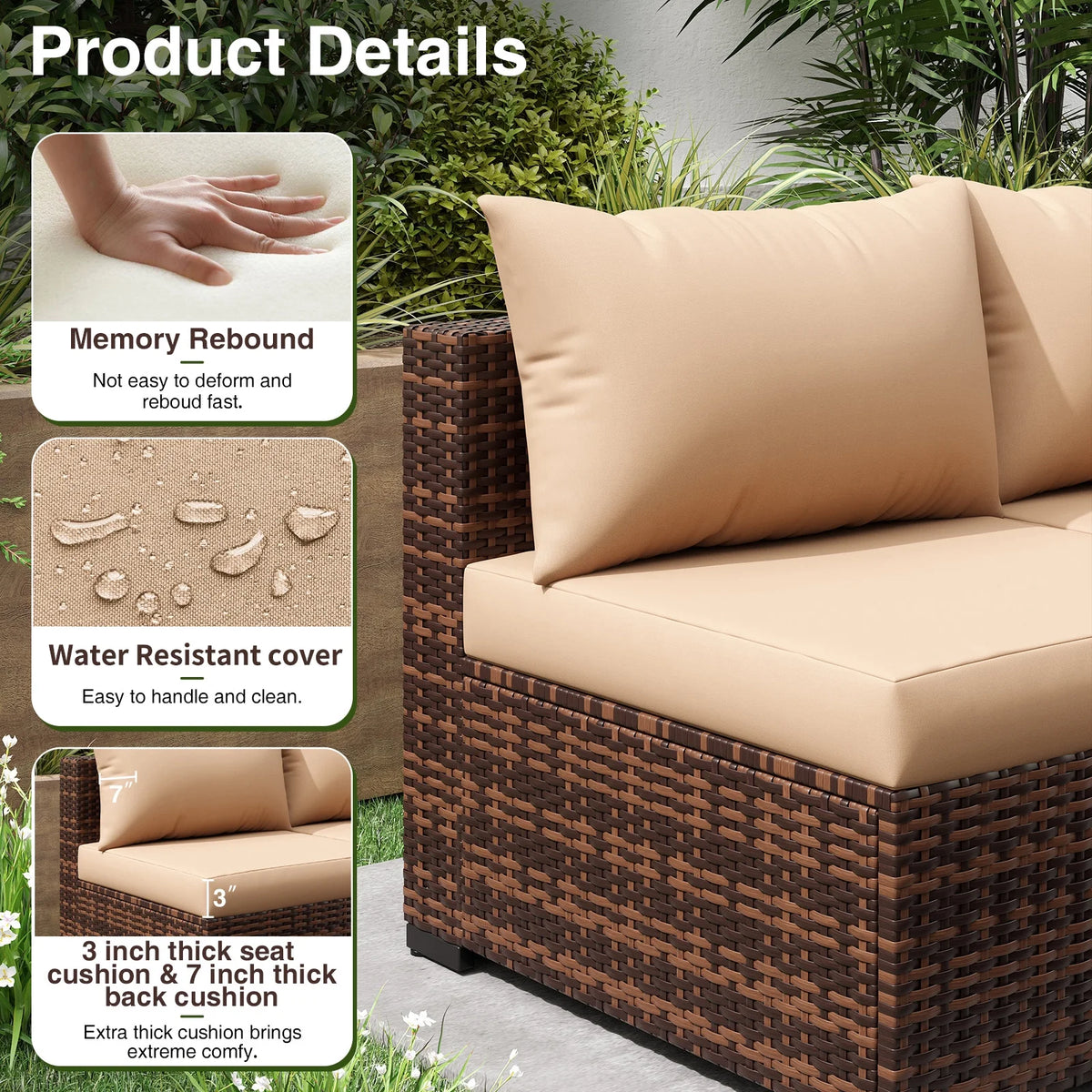 ELPOSUN Patio Furniture Set, Outdoor Patio Furniture Wicker Furniture Couch Set, 5 Pieces Outdoor Sectional Sofa, Patio Furniture Set, Outdoor Patio Set for Balcony Furniture (Grey)