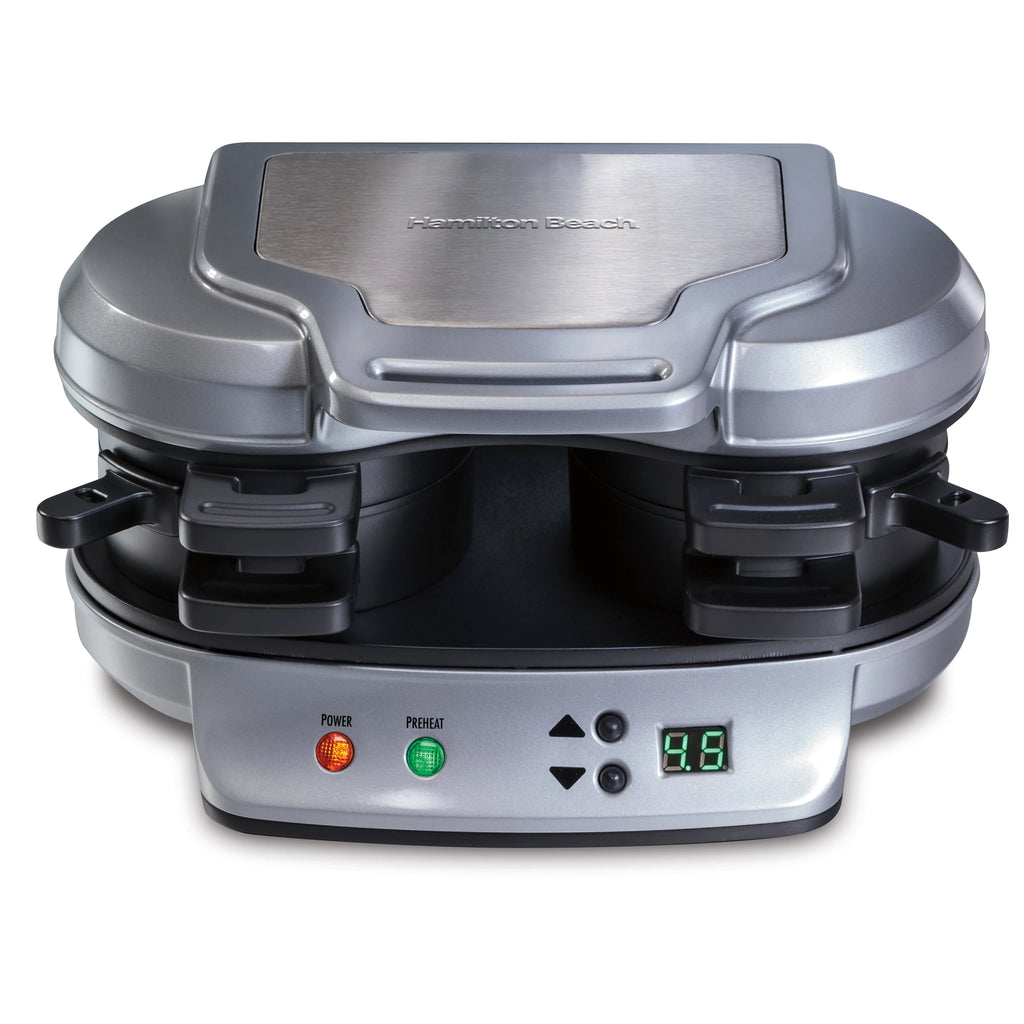 Hamilton Beach Dual Breakfast Sandwich Maker with Timer, 2 Sandwich Capacity, Silver, 25490