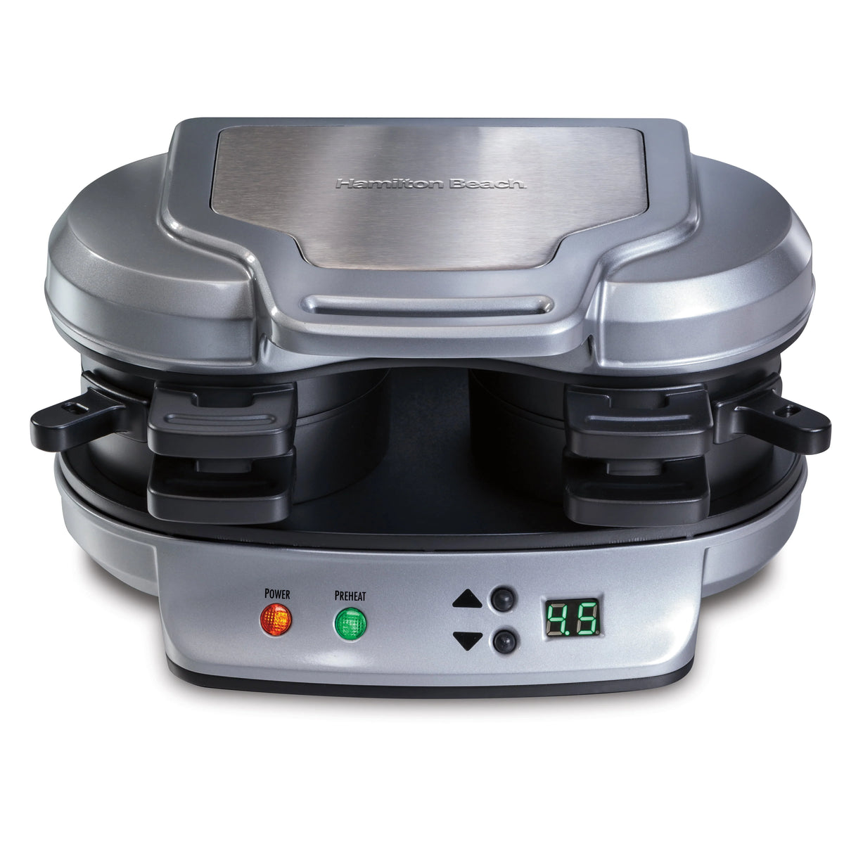 Hamilton Beach Dual Breakfast Sandwich Maker with Timer, 2 Sandwich Capacity, Silver, 25490