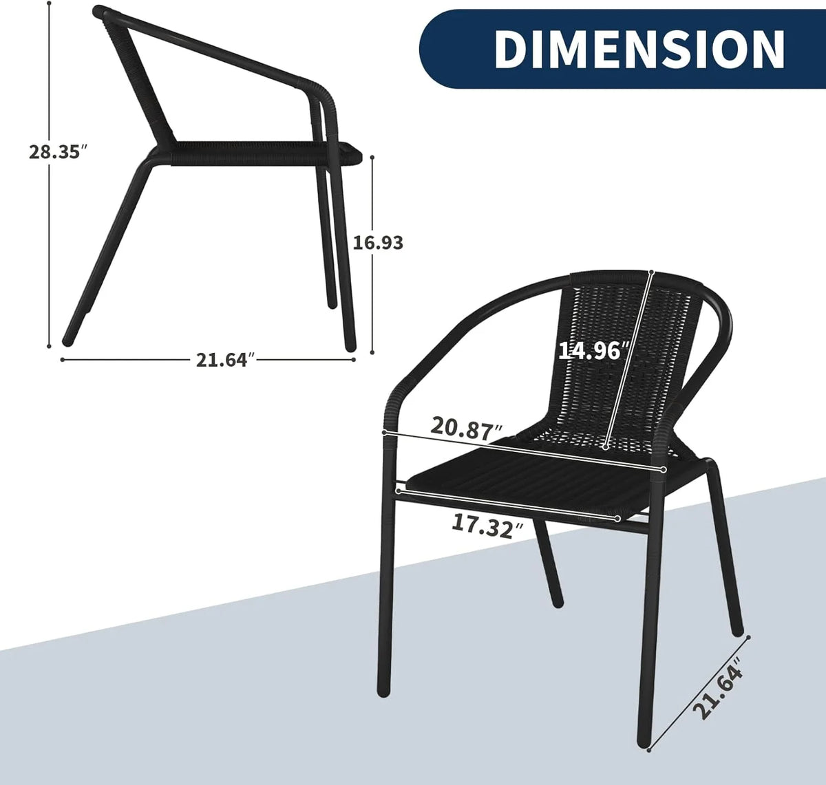 ELPOSUN Outdoor Dining Chairs Set of 6, Wicker Patio Chairs with Metal Frame, Rattan Indoor-Outdoor Chairs for Bistro, Deck, Backyard, Porch, Restaurant Stack Chair 6 Pack (Black)