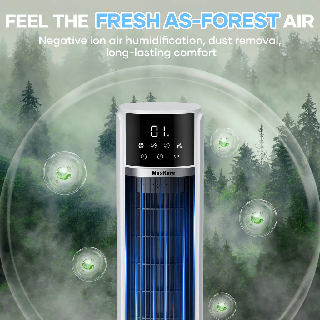 MaxKare 3-in-1 Tower Fan, Air Cooler with FCC & ETL, Humidifier for Office & Bedroom, 40'' High, White