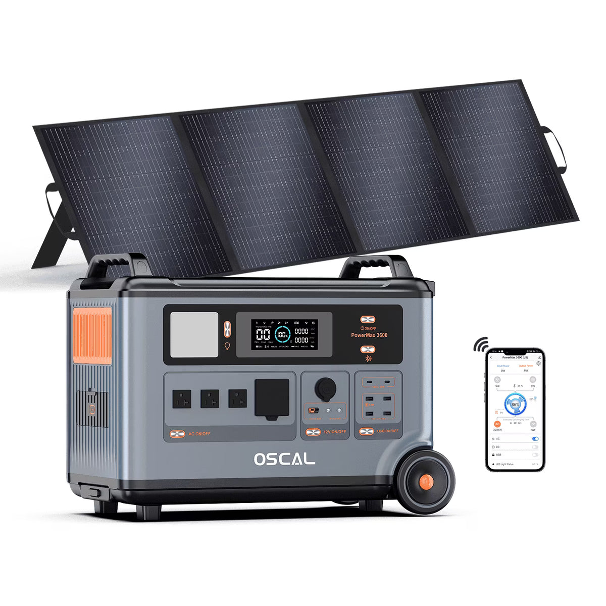 OSCAL PowerMax 6000 Portable Power Station, 3600Wh LiFePO4 Battery with 6000W Output, BP3600 Expansion Battery & 200W Solar Panels, Solar Generator for Camping, Home, Outdoor, Emergency Use