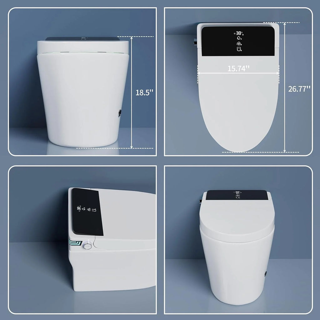 LALAHOO Smart Toilet with Bidet Built in, Auto Open & Close, Elongated Heated seat, Foot Sensor Flush, LED Display, Warm Water Wash, Dryer, Night Light, Black
