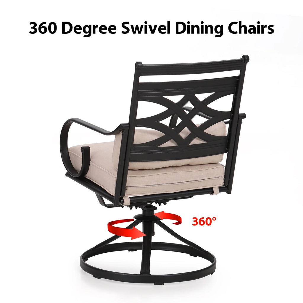 MF Studio 5 Pieces Patio Dining Set 1 Piece Metal Round Table & 4 Pieces Outdoor Swivel Chairs with Cushion